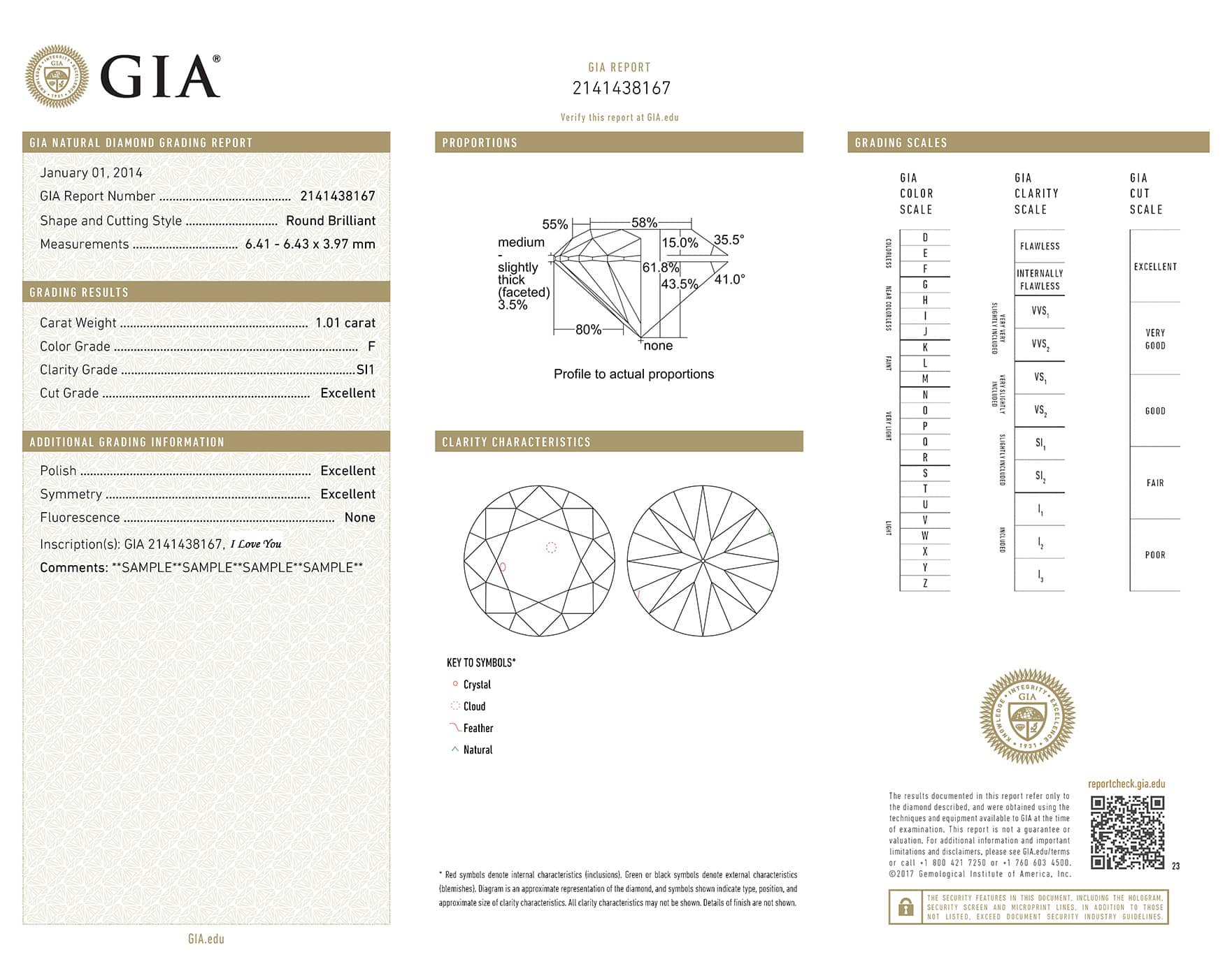 Ukážka diamantového certifikátu GIA, ktorý prikladáme k diamantovým šperkom