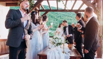 Boho,Style,Wedding,Party.,Banquet,With,Friends,,Bride,And,Groom.
